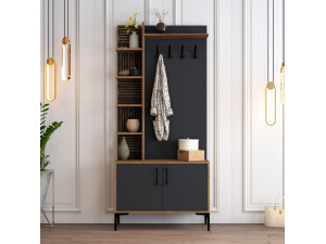 Viyana D" wooden hallway unit - 90 x 35 x 200 cm - Charcoal grey 2