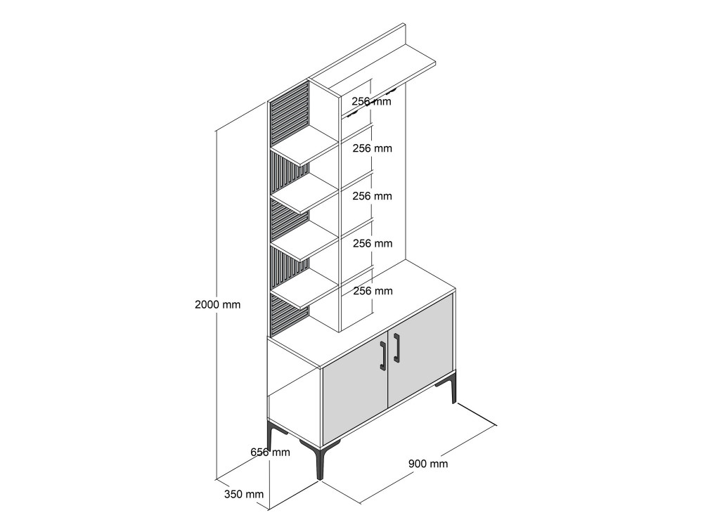 Viyana D" wooden hallway unit - 90 x 35 x 200 cm - Charcoal grey