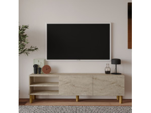 River" wooden TV stand - 150 x 31 x 48 cm - Travertine 2
