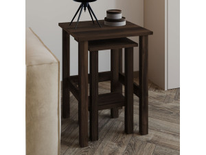 Set of 2 "Gina 2" wooden side tables - 45 x 45 x 60 cm - Brown 2