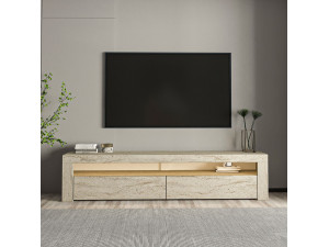 Bati" wooden TV stand - 150 x 36 x 46 cm - Travertine 2