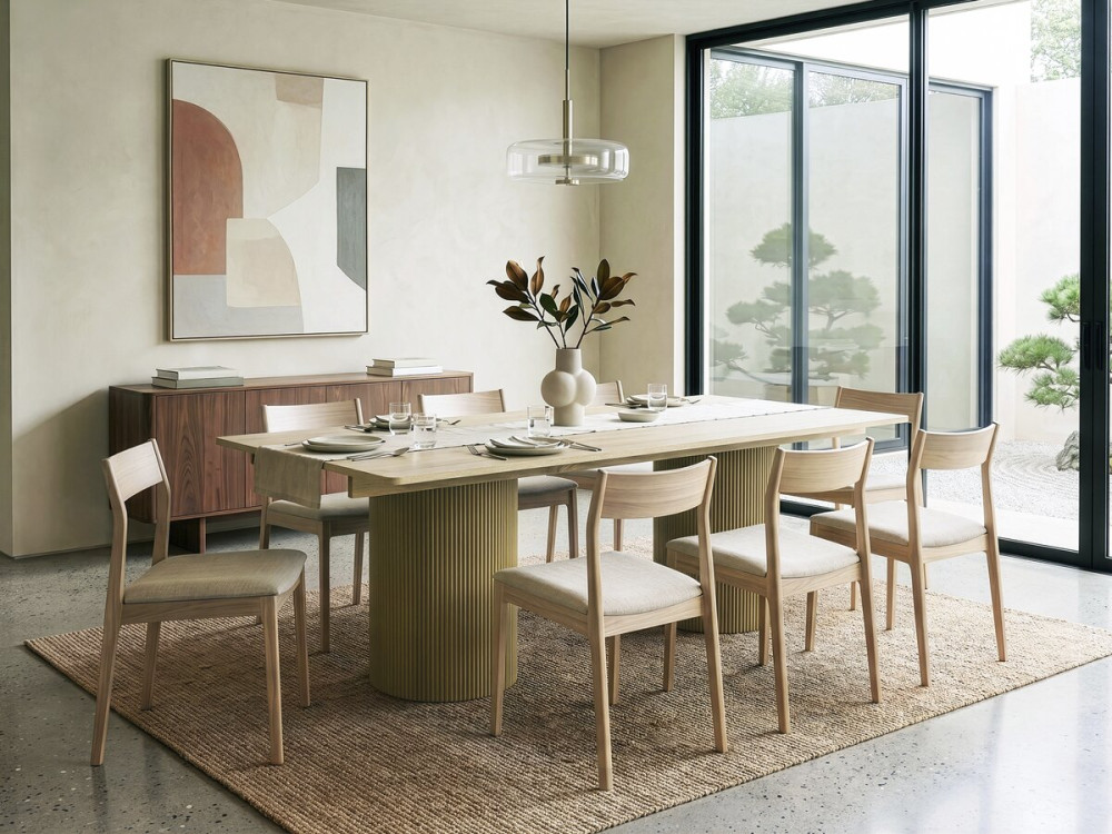 Zénith" oval wooden dining table - 180 cm - 8 seats - Beige
