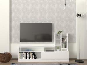 Dolunay" wooden TV stand - 164 x 25 x 91 cm - White 2