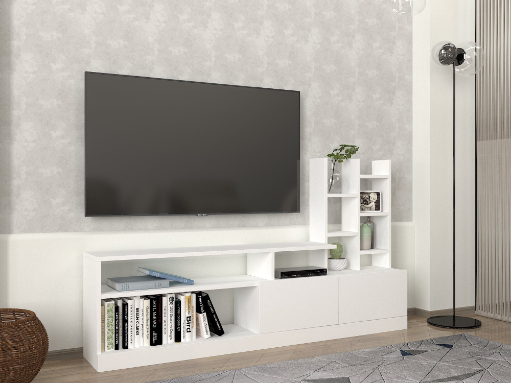 Dolunay" wooden TV stand - 164 x 25 x 91 cm - White