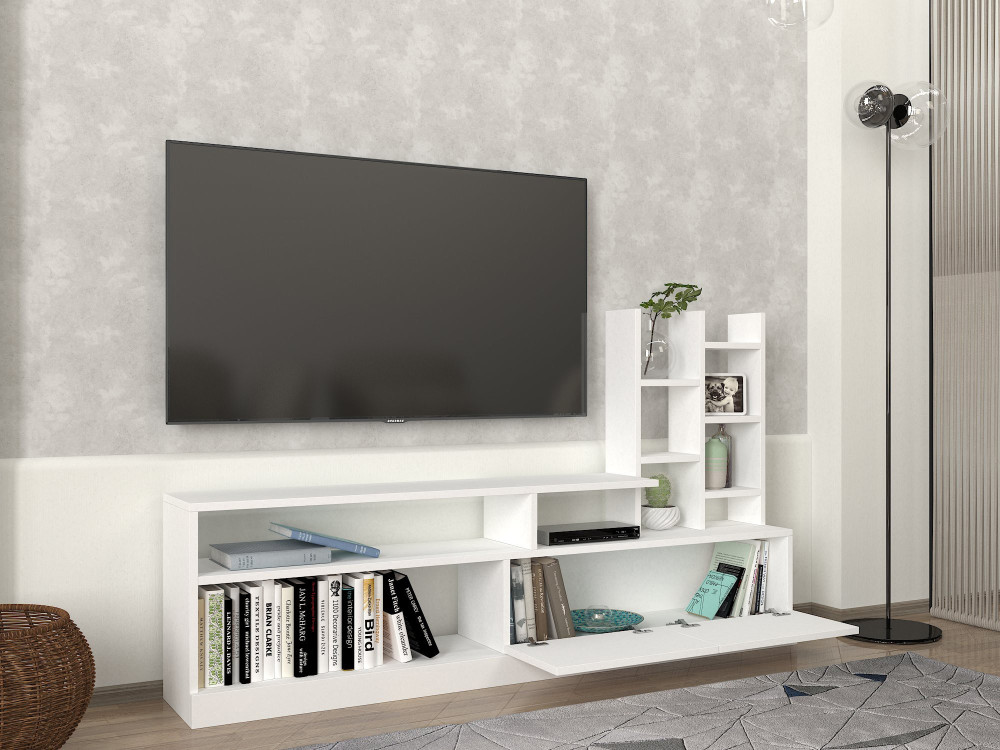 Dolunay" wooden TV stand - 164 x 25 x 91 cm - White