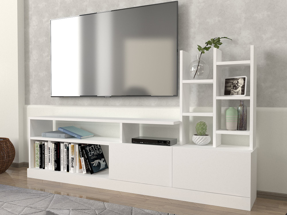 Dolunay" wooden TV stand - 164 x 25 x 91 cm - White