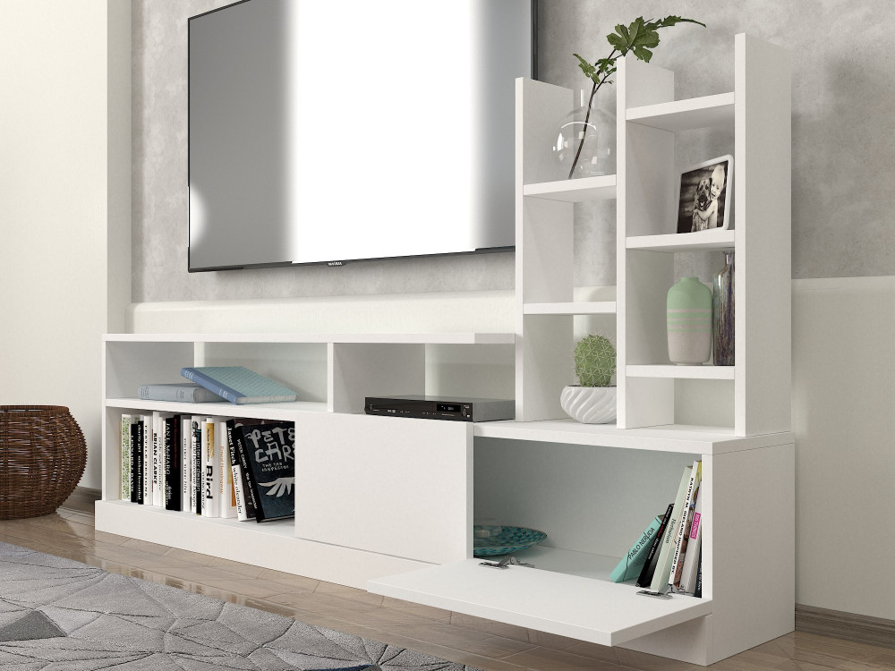 Dolunay" wooden TV stand - 164 x 25 x 91 cm - White