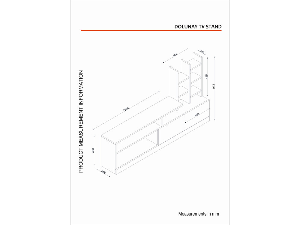 Dolunay" wooden TV stand - 164 x 25 x 91 cm - White