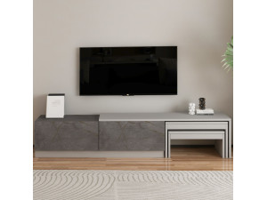 Nest" wooden TV stand - 180 x 30 x 36 cm - Grey 2