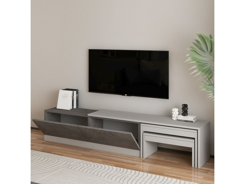 Nest" wooden TV stand - 180 x 30 x 36 cm - Grey