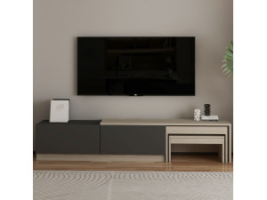 Nest" wooden TV stand - 180 x 30 x 36 cm - Charcoal grey 2