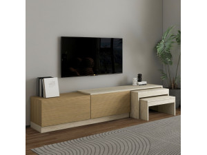 Nest" wooden TV stand - 180 x 30 x 36 cm - Beige 2