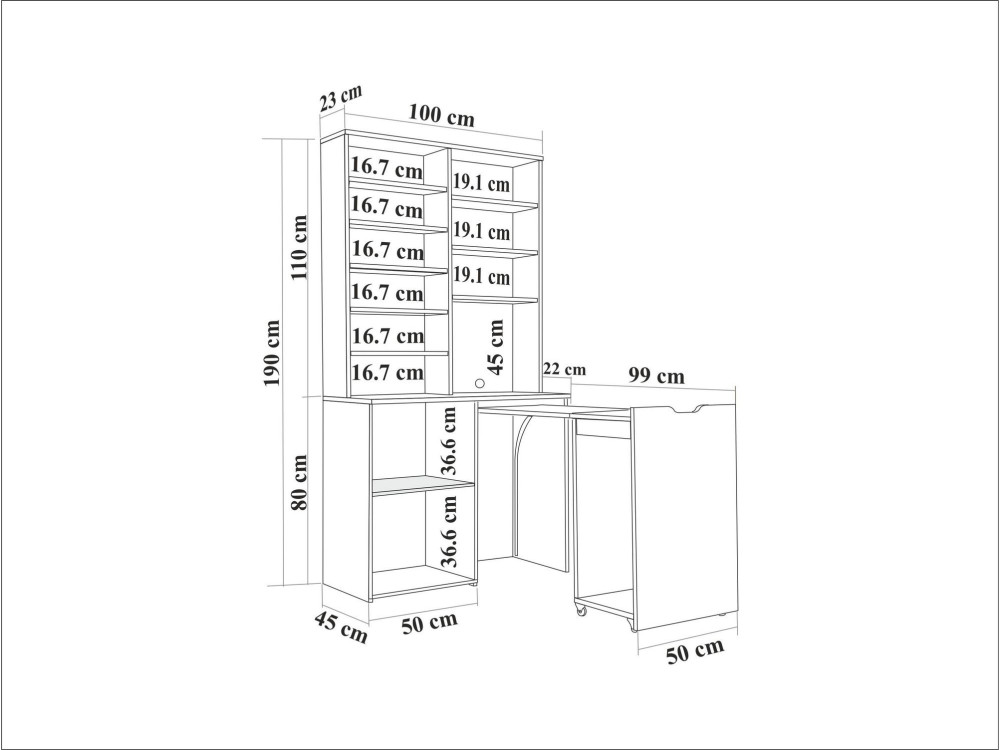 Flexa" wooden coffee stand - 100 x 45 x 190 cm - Cream