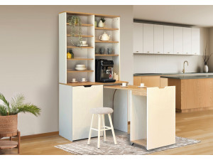 Flexa" wooden display and stool set - 100 x 45 x 190 cm - Cream 2