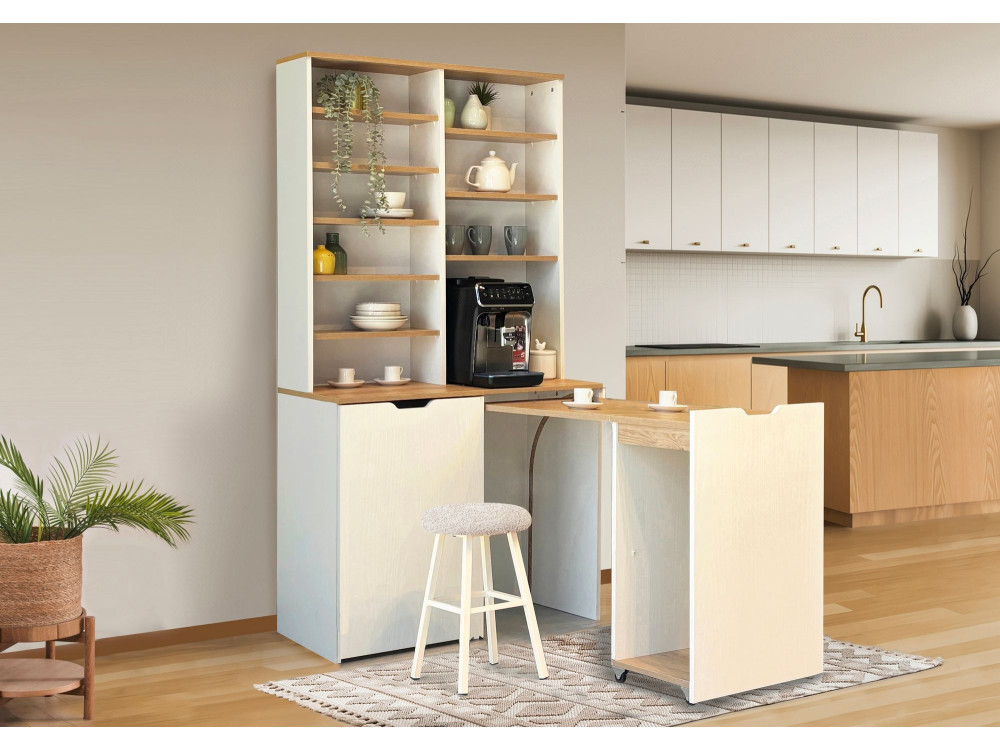 Flexa" wooden display and stool set - 100 x 45 x 190 cm - Cream