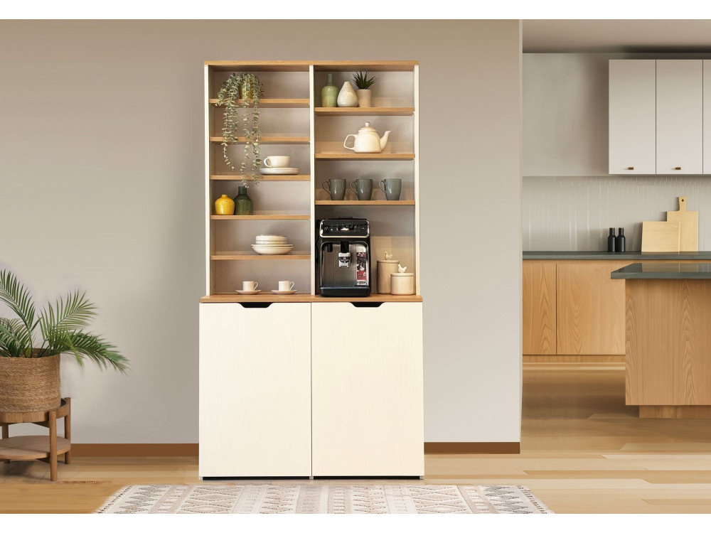 Flexa" wooden display and stool set - 100 x 45 x 190 cm - Cream