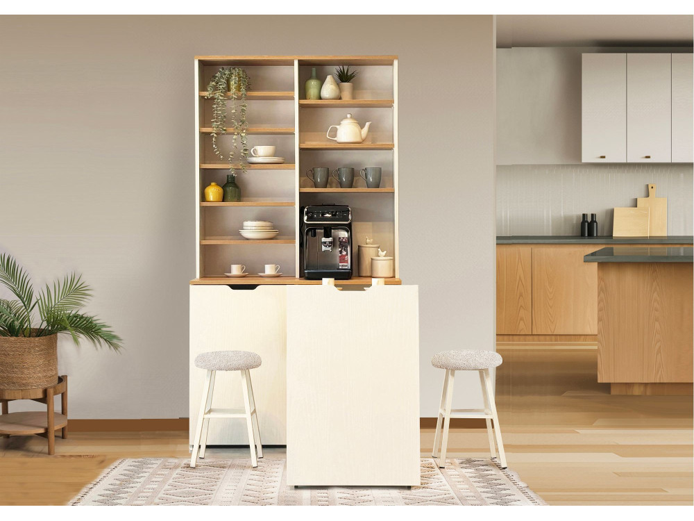 Flexa" wooden display and stool set - 100 x 45 x 190 cm - Cream