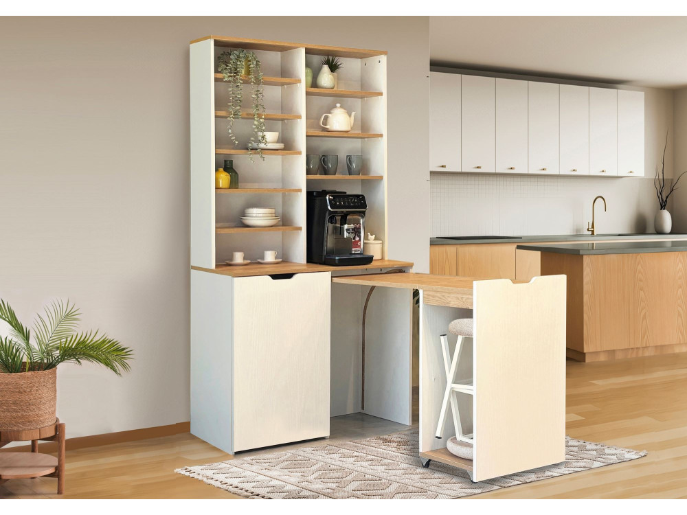 Flexa" wooden display and stool set - 100 x 45 x 190 cm - Cream