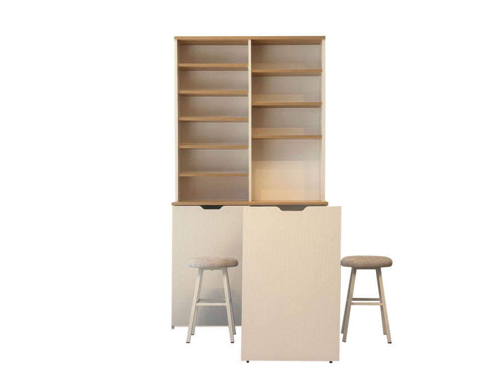 Flexa" wooden display and stool set - 100 x 45 x 190 cm - Cream