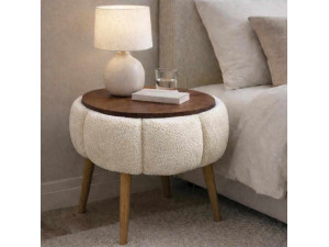 Papatya" wooden side table - 45 x 45 x 44 cm - Cream 2