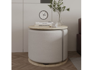 Vexana" wooden side table with footstool - 43 x 43 x 47 cm - Travertine 2