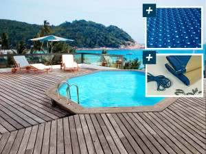 Piscine bois Venecia " - 5.80 x 1.31 m - 400 µ bubble cover - 280 g/m² winter cover