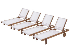 Exotic wood Sun lounger  "Saïgon" - Maple - Ecru - Set of 4