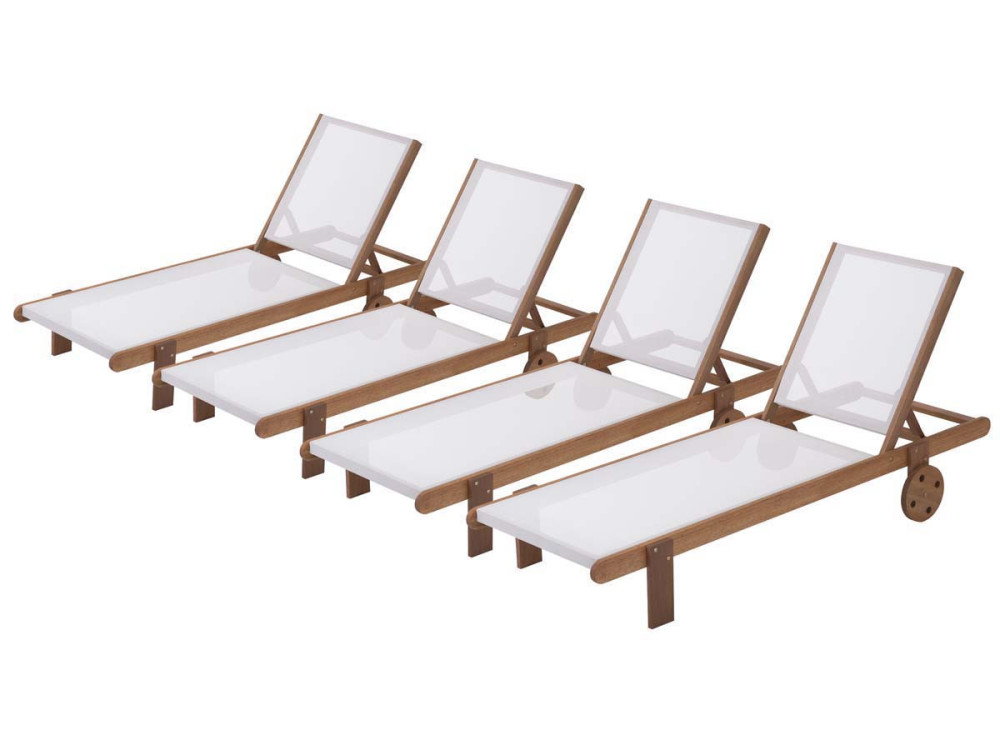 Exotic wood Sun lounger  "Saïgon" - Maple - Ecru - Set of 4