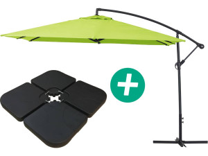 Cantilever Parasol garden Alu "Ilios 3" - Square - 3 x 3 m - Green - Slabs included