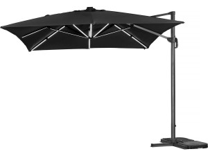 Sun 3 Luxe 3 x 3 m offset LED aluminum garden parasol - Black