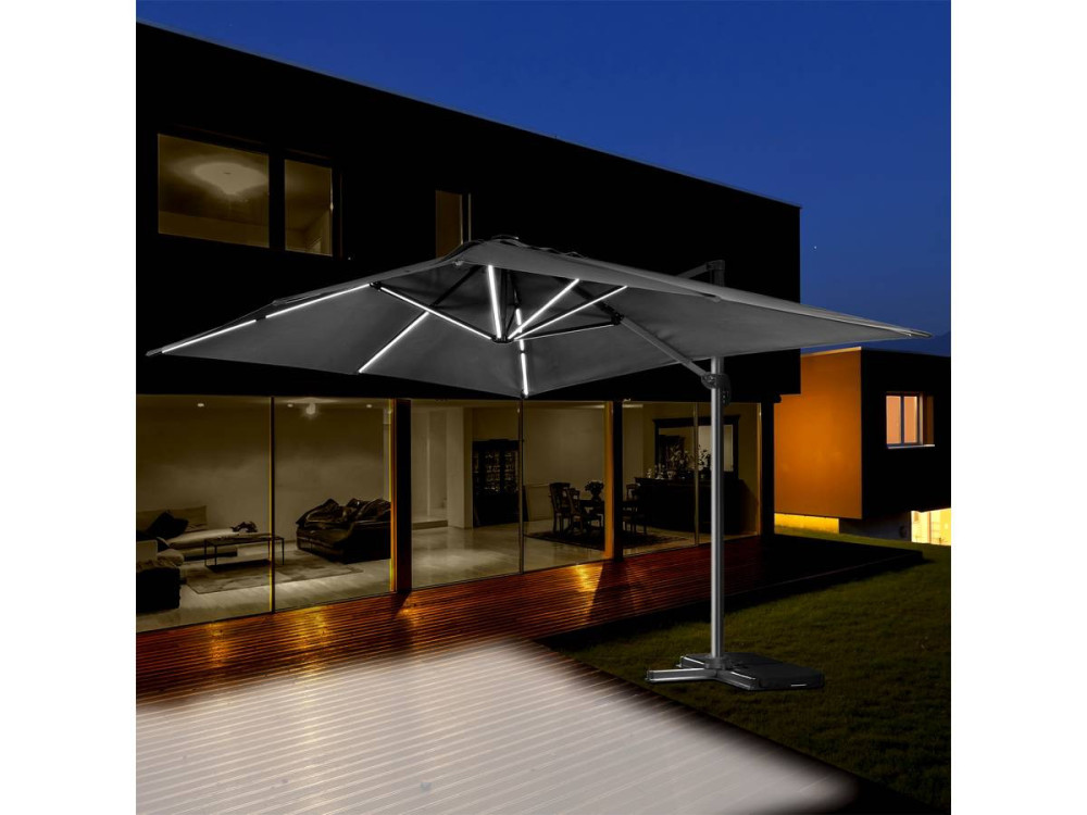 Sun 3 Luxe 3 x 3 m offset LED aluminum garden parasol - Black