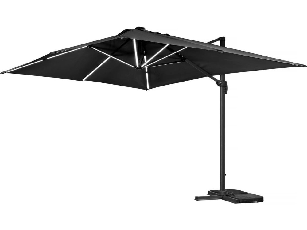 Sun 3 Luxe 3 x 3 m offset LED aluminum garden parasol - Black