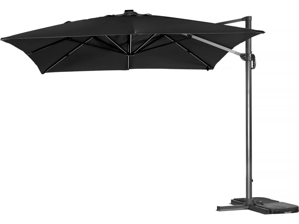 Sun 3 Luxe 3 x 3 m offset LED aluminum garden parasol - Black