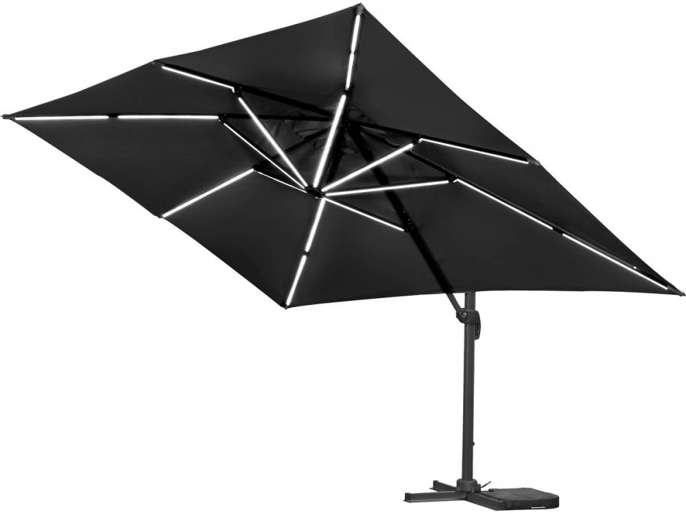 Sun 3 Luxe 3 x 3 m offset LED aluminum garden parasol - Black