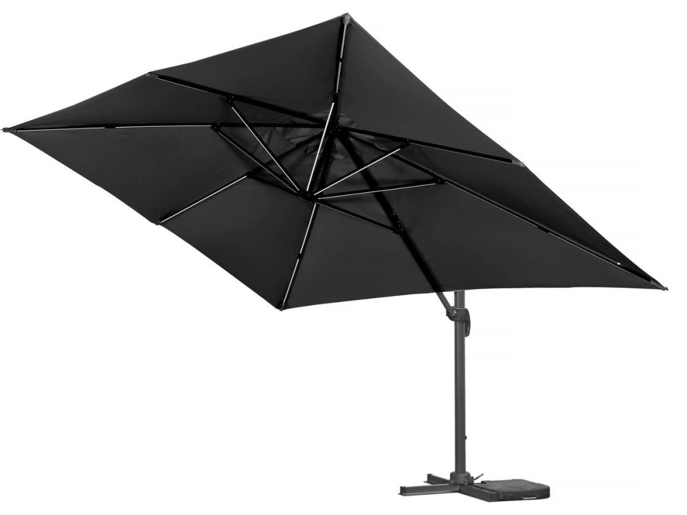Sun 3 Luxe 3 x 3 m offset LED aluminum garden parasol - Black