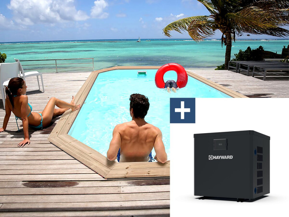 Cordoue" wooden swimming pool - 3.48 x 2.15 x 1.18 m + 3.5 kw/h heat pump