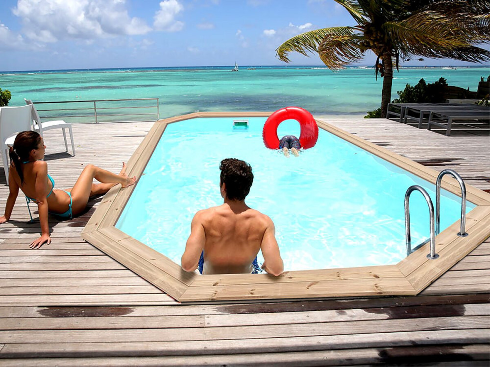 Cordoue" wooden swimming pool - 3.48 x 2.15 x 1.18 m + 3.5 kw/h heat pump
