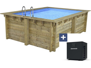 Maldives" rectangular wooden pool - 3.20 x 3.20 x 1.24 m + 3.5 kw/h heat pump