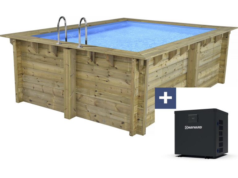 Maldives" rectangular wooden pool - 3.20 x 3.20 x 1.24 m + 3.5 kw/h heat pump