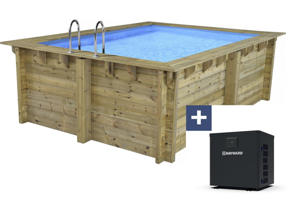 Maldives" rectangular wooden pool - 3.20 x 3.20 x 1.24 m + 3.5 kw/h heat pump