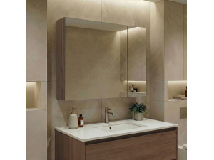 "Side 80" Bathroom Cabinet with Mirror - 79 x 16 x 66 cm - Dark Walnut 2