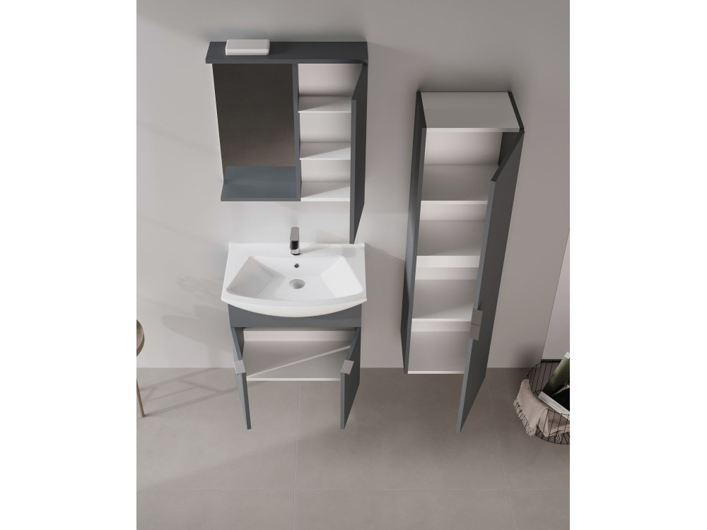 "Purus 65" Bathroom Cabinet with Mirror - 63 x 18 x 68 cm - Matte Anthracite