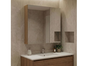"Purus Desna 60" Bathroom Cabinet with Mirror - 60 x 16 x 66 cm - Sonomo Oak 2