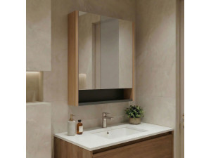 "Ricato 60" Bathroom Cabinet with Mirror - 60 x 16 x 78 cm - Walnut 2