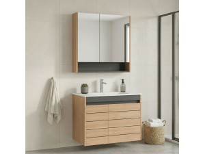 "Ricato 80" Vanity Set with Mirror (2-Piece) - 81 x 47 x 62 cm - Oak 2
