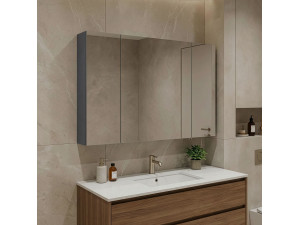 "Side 100" Bathroom Cabinet with Mirror - 100 x 16 x 66 cm - Matte Anthracite 2
