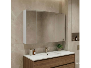 "Side 100" Bathroom Cabinet with Mirror - 100 x 16 x 66 cm - Matte White 2