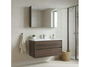 "Side 100 v3" Vanity Set with Mirror (2-Piece) - 100 x 16 x 52 cm - Walnut 2