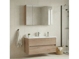 "Side 100 v3" Vanity Set with Mirror (2-Piece) - 100 x 16 x 52 cm - Oak 2