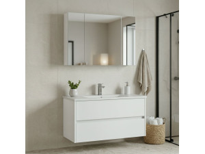 "Side 100 v3" Vanity Set with Mirror (2-Piece) - 100 x 16 x 52 cm - Matte White 2